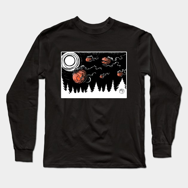 The Night of the Jack o Lantern - White Outlined Version Long Sleeve T-Shirt by Nat Ewert Art